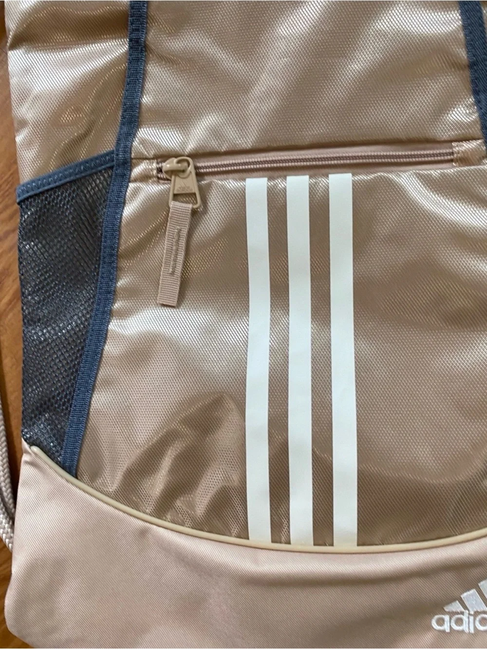 New mens womens adidas Tan Drawstring Backpack with White 3-Stripes